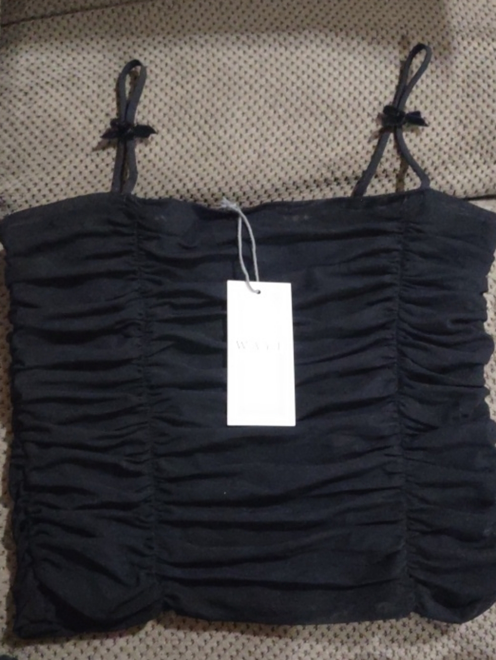 WAYF Women Black Ruched Spaghetti Strap Sheer Cropped Camisole Size Med NWT
